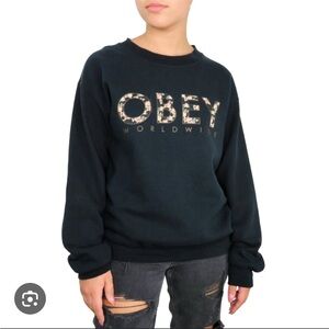 Vintage Obey Black and Gold Floral Logo Sweatshirt